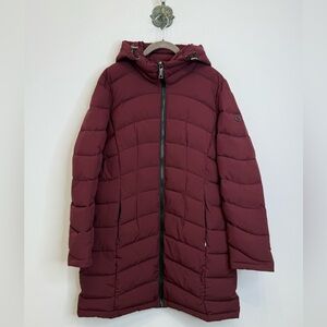 Calvin Klein Burgundy Infinite Stretch Sorona Aura Parka Puffer Women Large NWT